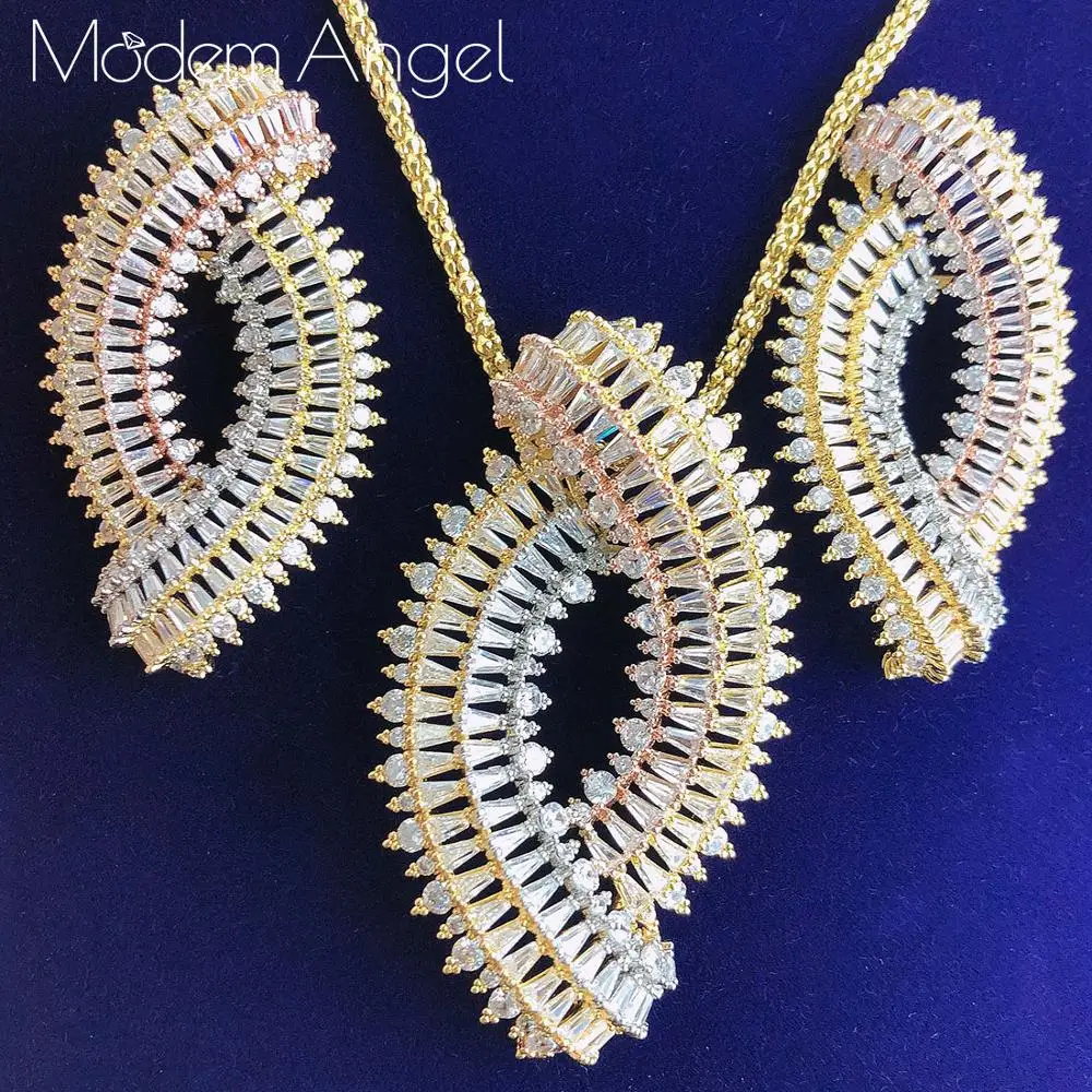 ModemAngel роскошное изящное S-образное цветочное нигерийское ожерелье серьги набор украшений для женщин свадебный индийский Дубайский Свадебн...