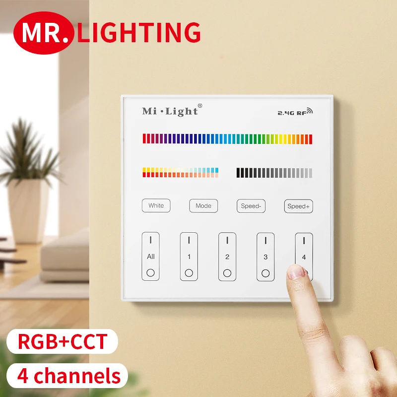 

2,4G WIFI RF B4 Сенсорная панель контроллер батарея версия для CCT DIM RGB RGBW RGB + CCT Светодиодная лента/лампа Бесплатная проводка настенный контроллер