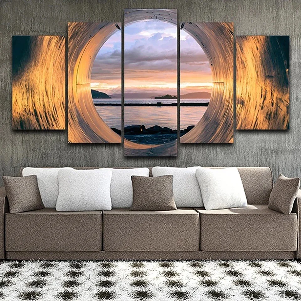

5 Panels Interesting Sunset Seascape Mural Art Painting Poster Modern Home Decoration Living Room Canvas HD Print Picture Poster