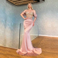 2022 new elegant mermaid evening gowns long dusty rose wedding guest gowns off shoulder sweetheart prom party dresses beaded