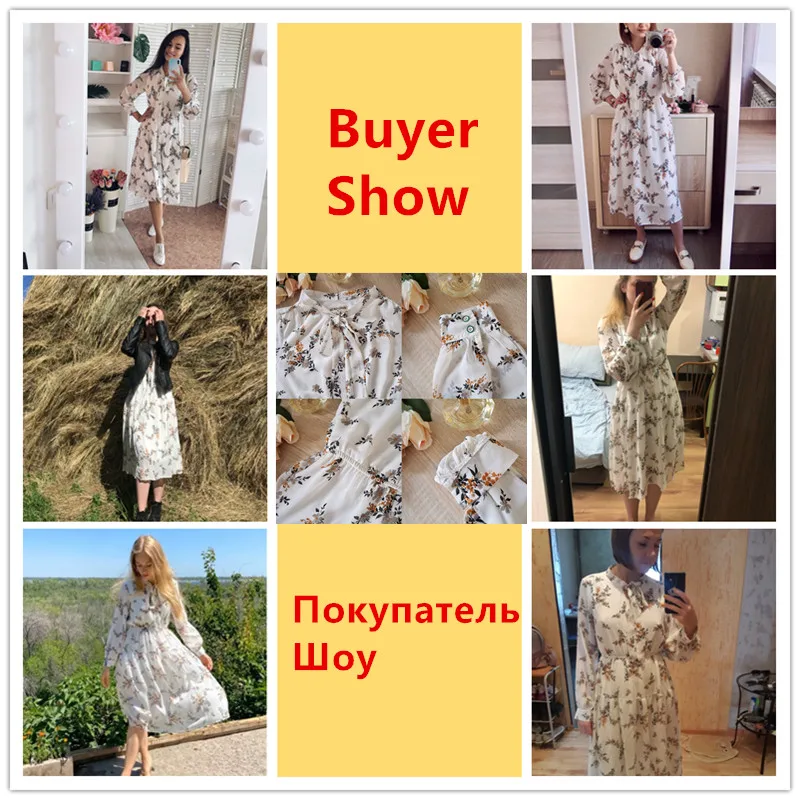 Винтажное осеннее платье с цветочным принтом FINEWORDS 2020 корейские шифоновые платья