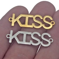 5pcs stainless steel 18k gold plated charms kiss pendant letter connector fit lover jewelry making necklace bracelet findings