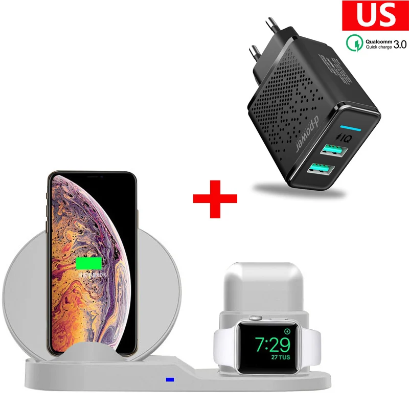 Фиолетовый QI Беспроводная зарядная подставка для iPhone 8Plus X XS Max XR Беспроводная зарядная док-станция 3 в 1 для Apple AirPods Apple Watch 2 3 4 - Цвет: Фиолетовый