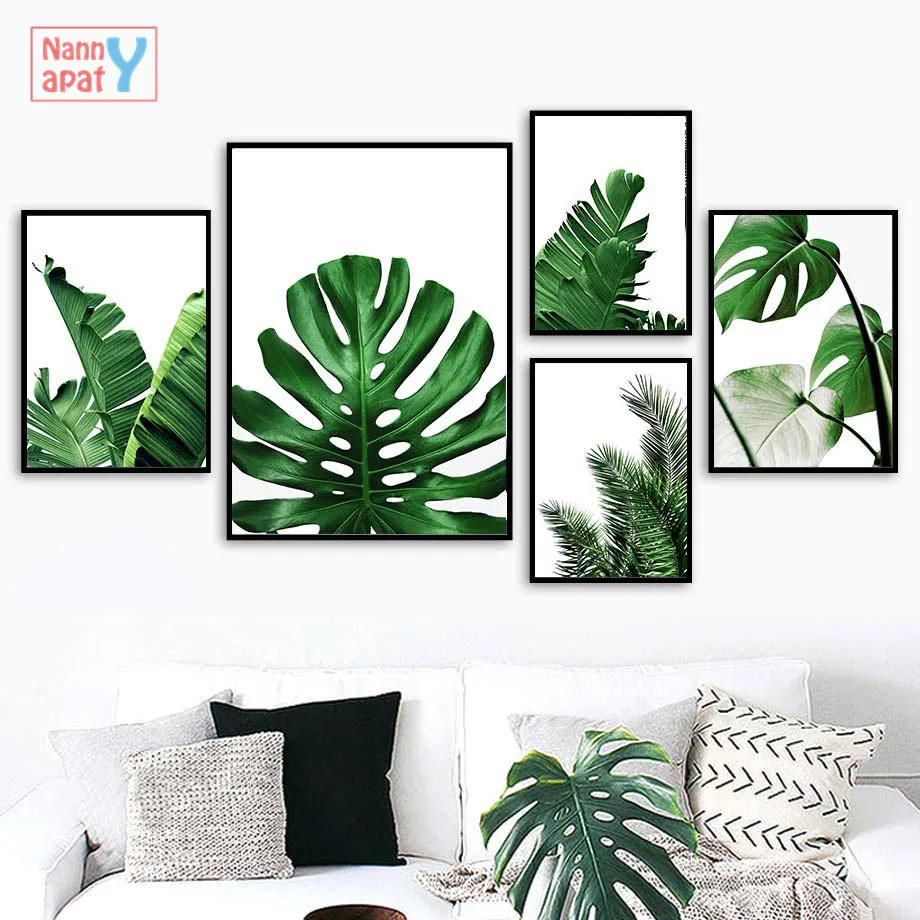 

Green Plant Wall Stickers Tropical Leaves Botanical Canvas Print Monstera Banana Leaf Art Pictures for Living Room Home Decor