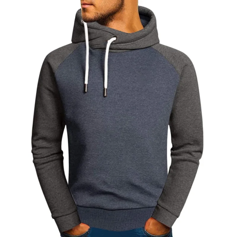 

Man Hoodie Long Sleeve Sweatshirts Autumn Streetwear Men Clothes Warm High Collar Drawstring Hooded Pullover Tops Fleece Hoodies