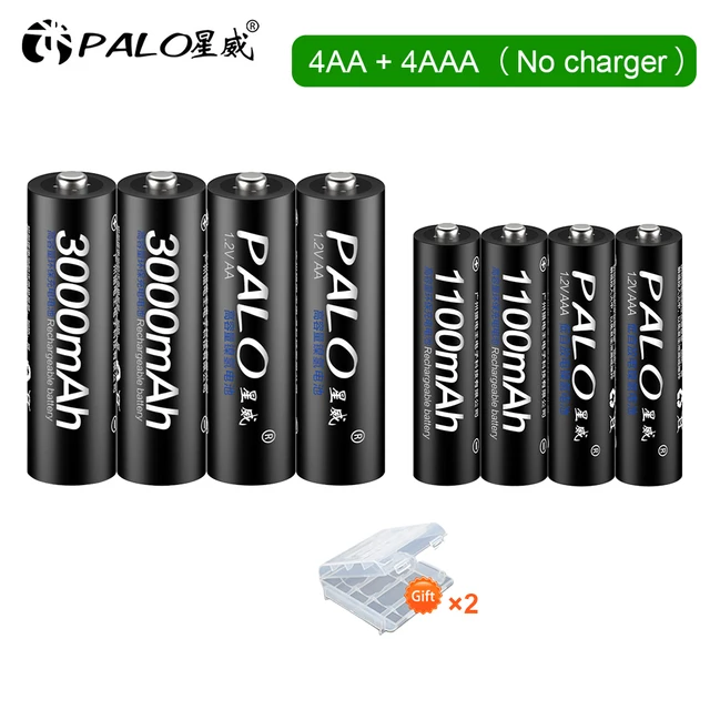 PALO 4 шт., 3000 мА · ч, 1,2 В, аа, аккумуляторные батареи + 4 шт., 1100 мА · ч, 1,2 В, AAA аккумулятор Ni-MH AA AAA, аккумуляторная батарея для игрушки камеры