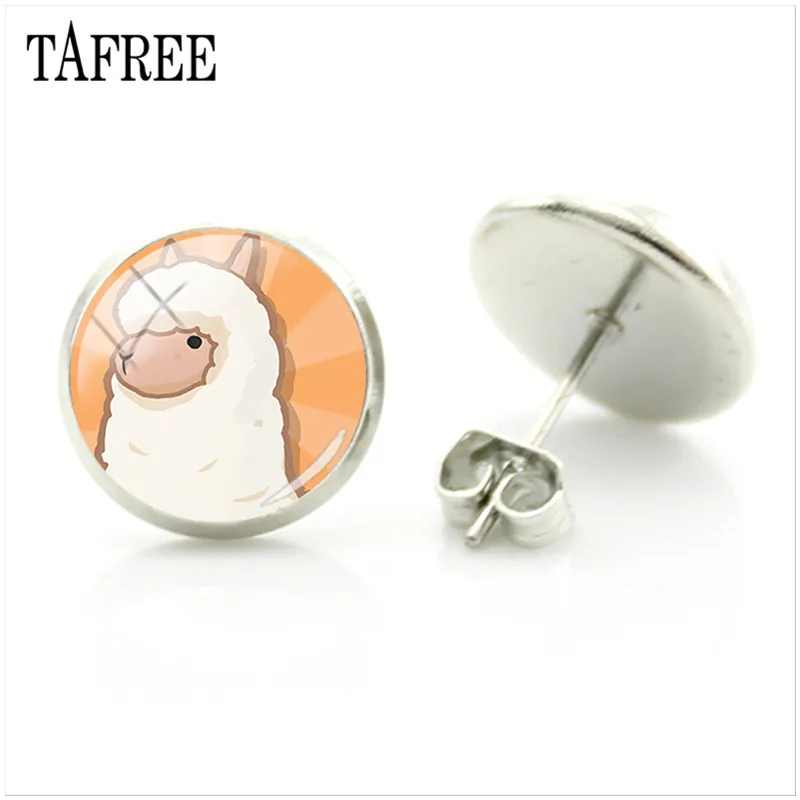 YT28 TAFREE, серьги-гвоздики из альпаки с изображением животных ламы, художественное изображение, стеклянный кабошон, очаровательные серьги для девочек и женщин, ювелирные изделия ручной работы, Gtifs YT13 - Окраска металла: YT28