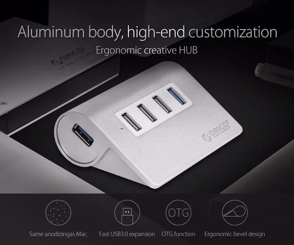 ORICO Alumunium мульти 4 порта USB 3,0 2,0 концентратор Портативный высокоскоростной USB разветвитель мини OTG USB адаптер с 100 см для Mac OS PC