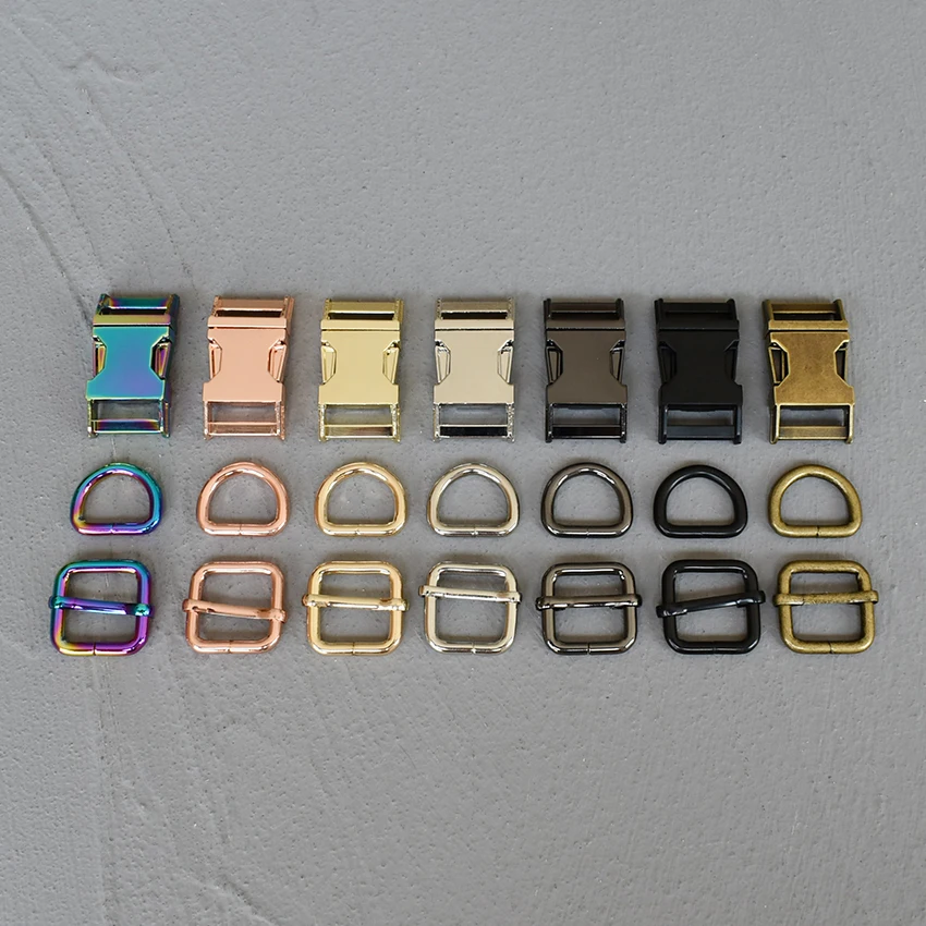 

20 Sets 20mm DIY Bag Pet Dog Collar Harness Accessories Metal Belt Straps Adjust Slider Release Buckle D Ring Three-Piece