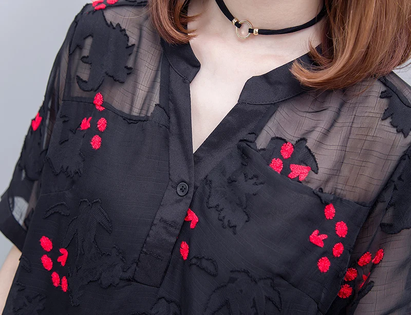 Летнее шифоновое платье-рубашка большого размера с вышивкой в Корейском стиле