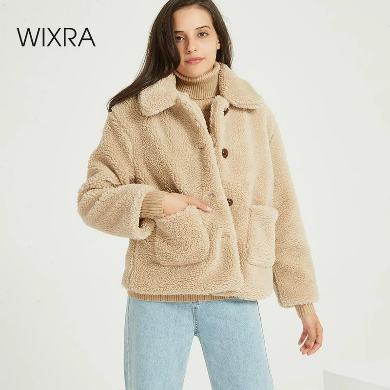 Wixra женское толстое теплое пальто из овечьей шерсти с отложным воротником