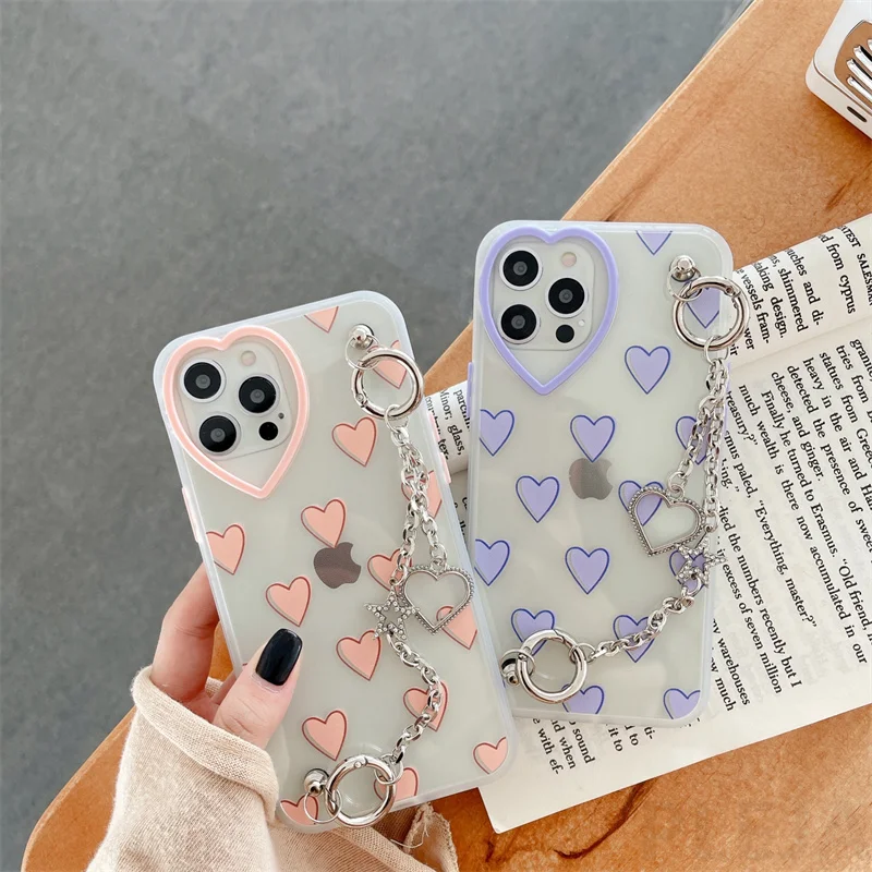 Милые чехлы для телефонов с сердечками и звездами на цепочке iPhone 12 11 Pro Max 7 8 Plus SE 2020