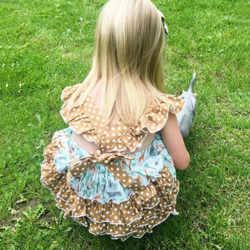 

Goocheer Summer Baby Girl 0-24M Rompers Pattern Decoration Contrast Color Design Small Flying Sleeves Summer Cute Rompers