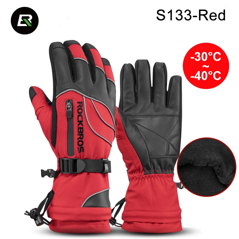 S133 Red ROCKBROS зимние-40 градусов перчатки для велоспорта водонепроницаемые флисовые сохраняющие тепло перчатки для сенсорного экрана перчатки для велосипеда мото катания на лыжах Пешие прогулки - Цвет: S133 Red