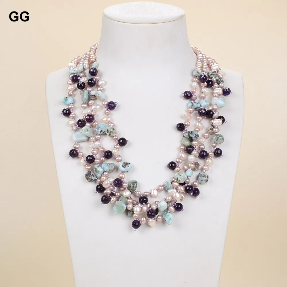 Ожерелье GG Jewelry для женщин колье из натурального синего ларимара с 4 жемчужинами 20