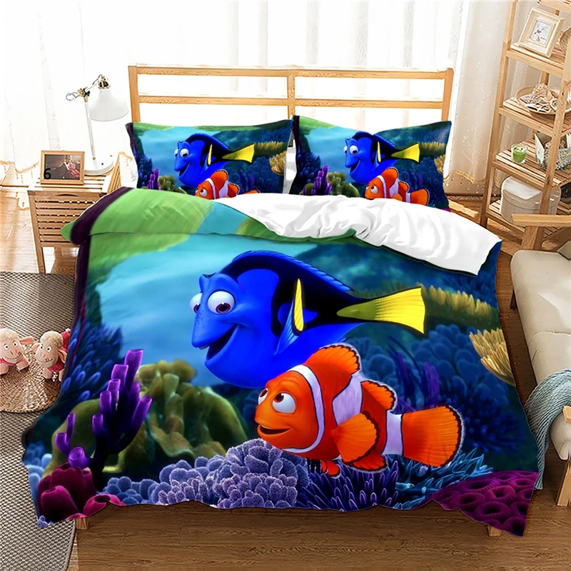 

Finding Nemo Dory King Size Bedding Set Bruce Quilt Cover Pillowcase Marlin Bed Linen Family Duvet Covers Disney Home Textiles