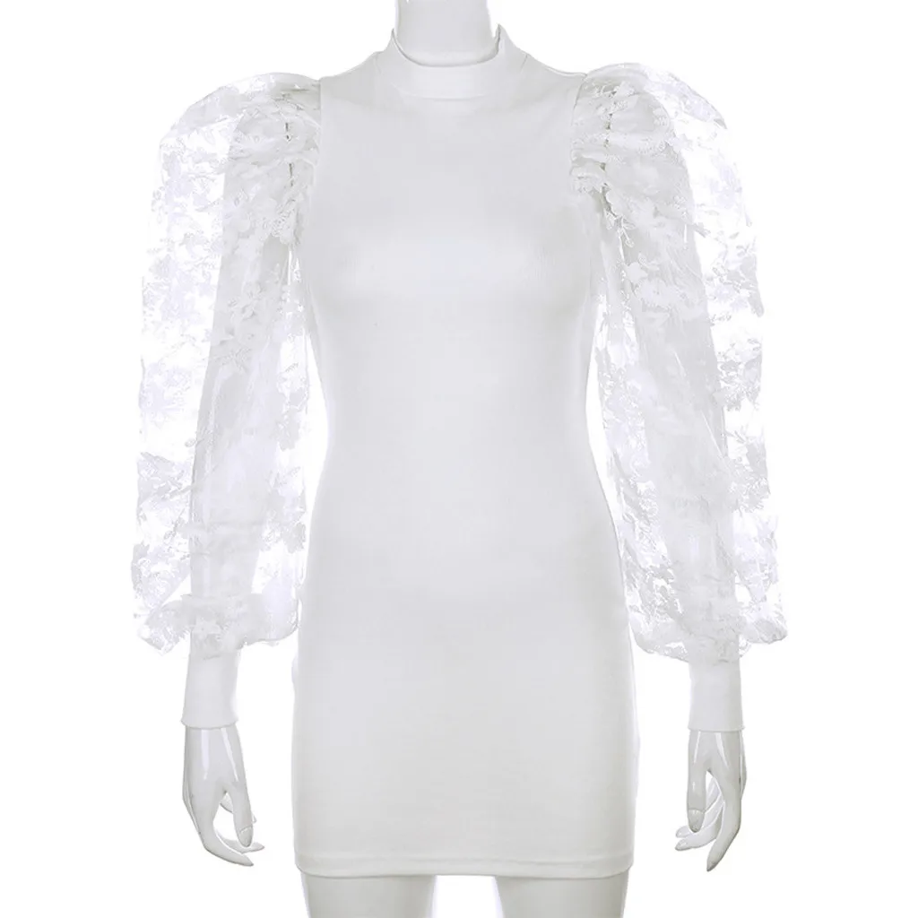 Сетчатое платье с пышными рукавами для женщин сексуальные платья вечерние мини