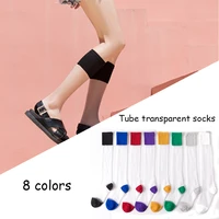 8colors 1pair girl party thin section crystal glass card silk transparent tube socks thigh high stockings long socks