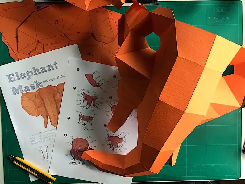 Маска-Слон из бумаги низкая полимерная 3D скульптура сделай сам маска для