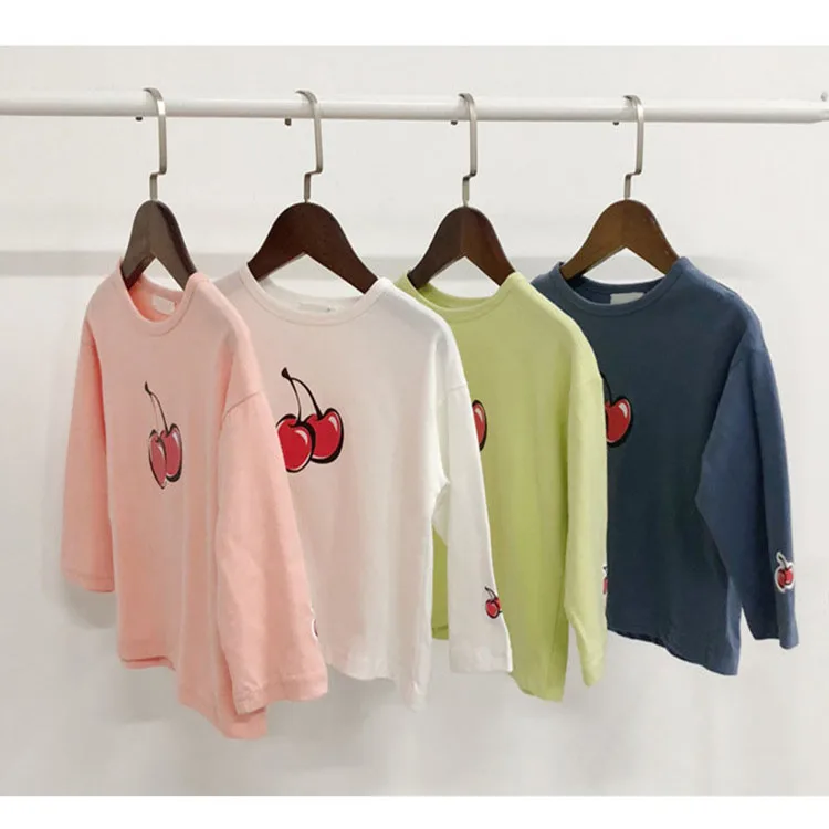 

Детская одежда, Новинка Весна 2021, футболки с длинным рукавом для маленьких девочек, Симпатичная хлопковая Футболка с принтом вишни для дево...