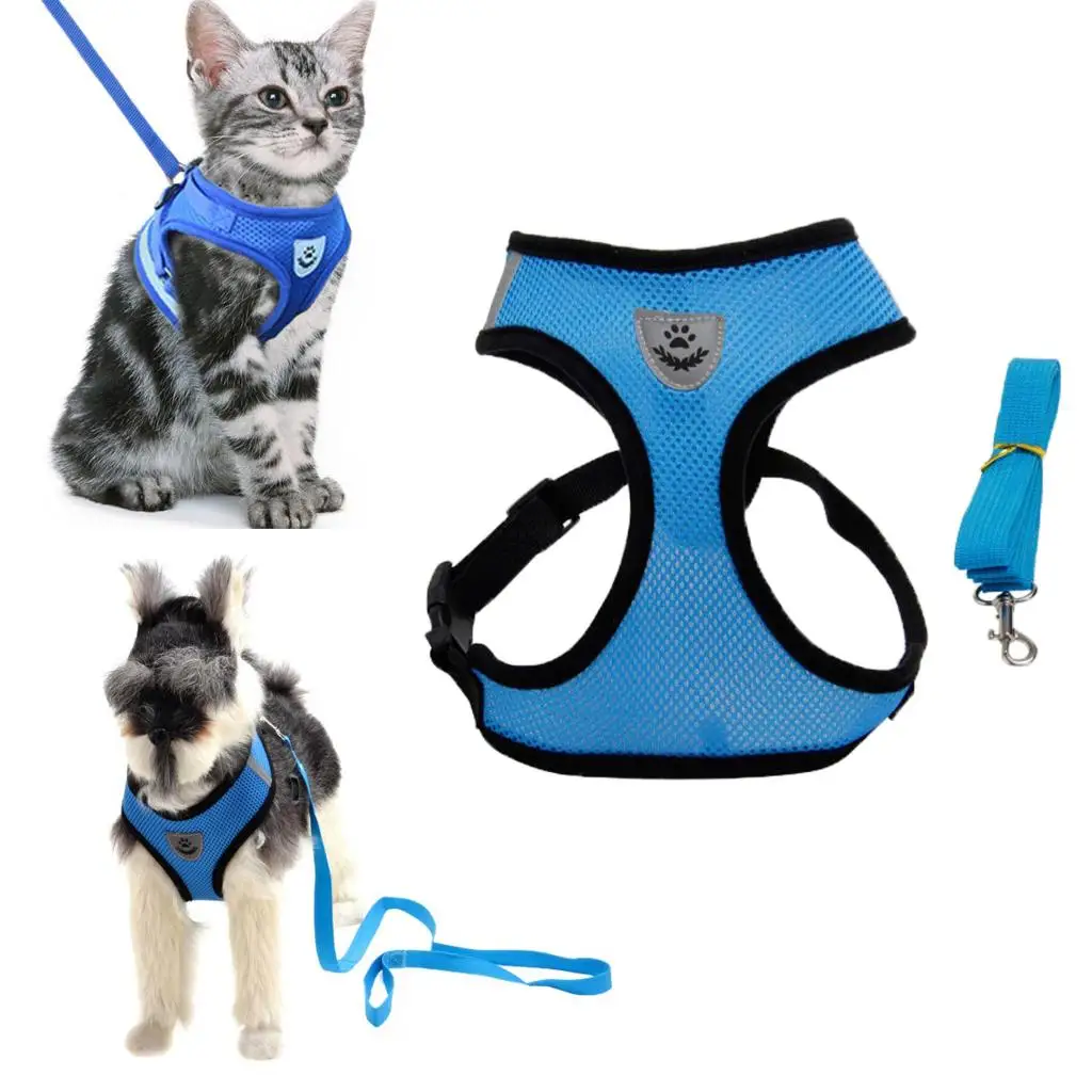 

1 Set Breathable Mesh Pet Harness Adjustable Chest Vest Dog Collar Outdoor Pet Chest Back Traction Belt