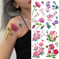 waterproof temporary tattoos colorful sexy flowes flash tattoo sticker for men kid art body arm lady rose animal sticky painting