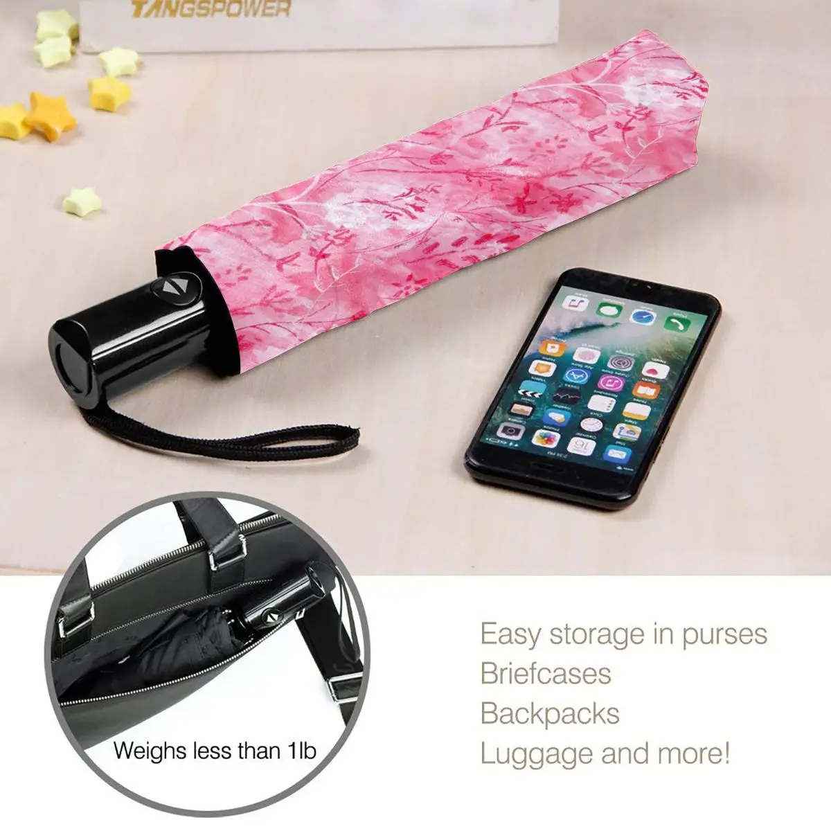 

Automatic Umbrella Pink Botanical three-fold umbrella women men rain umbrella