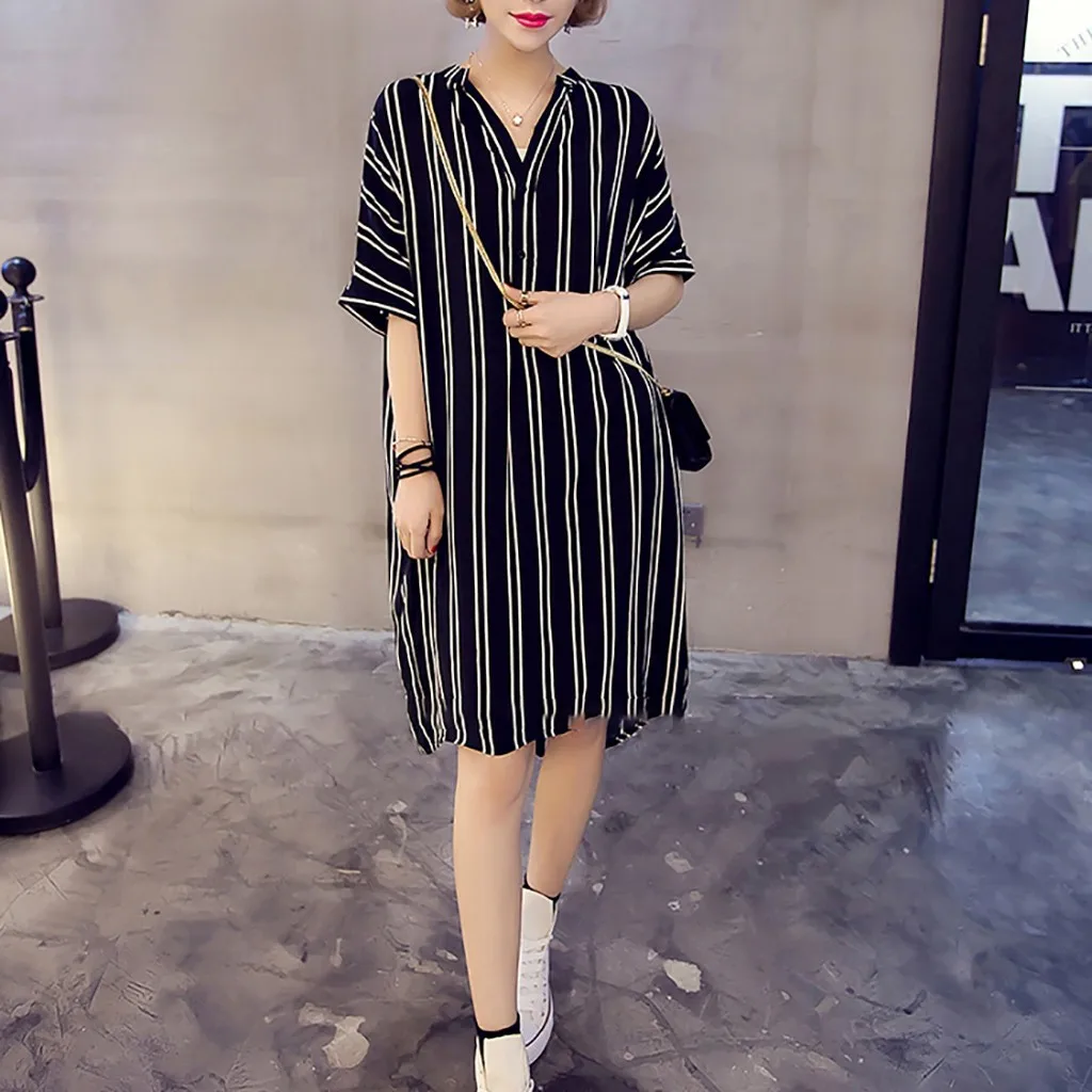 Женское Повседневное платье-рубашка SAGACE Длинное свободное платье в полоску с