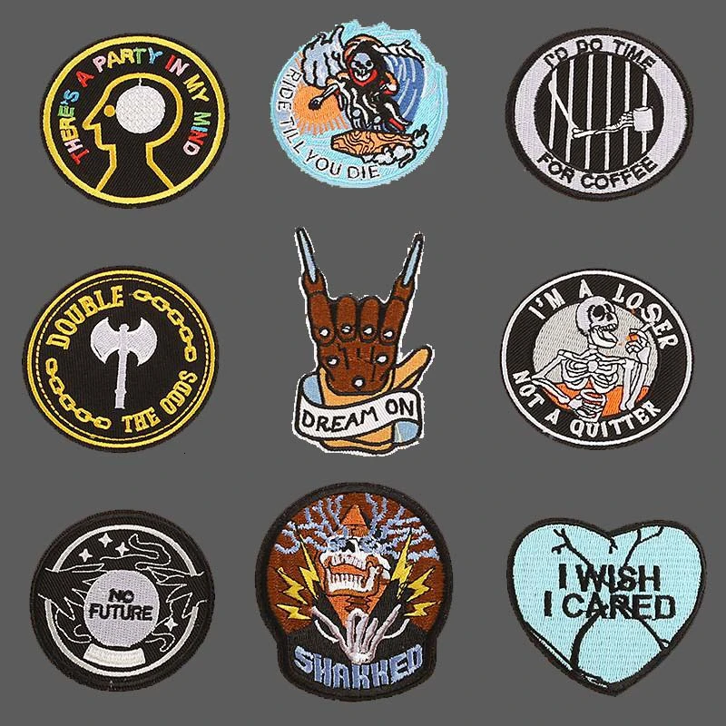 Аппликация с вышивкой в виде черепа стиле панк рок 3D нашивки сделай сам для утюга