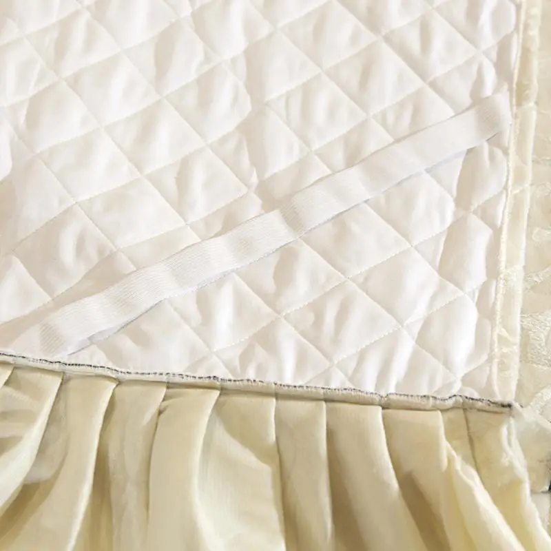 Бежевая утолщенная стеганая кружевная юбка принцессы на кровать плюшевое мягкое