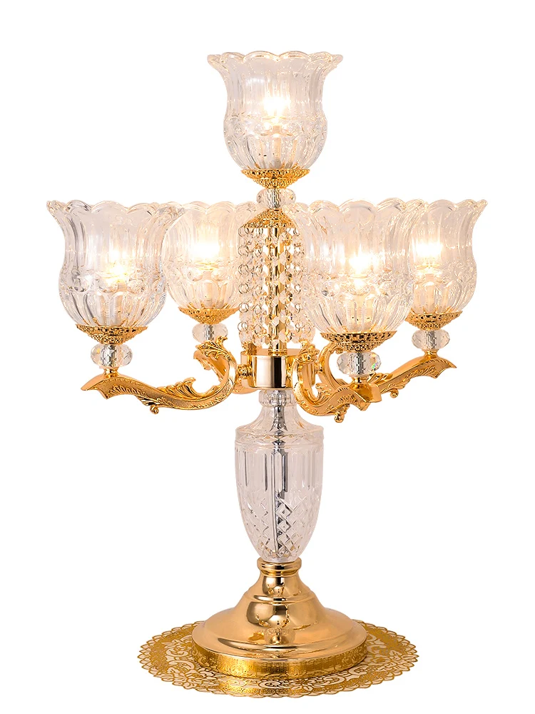 American large Crystal Table Lamp office gilding led candelabra Living Room Bedroom Wedding European Glass shade Light | Лампы и