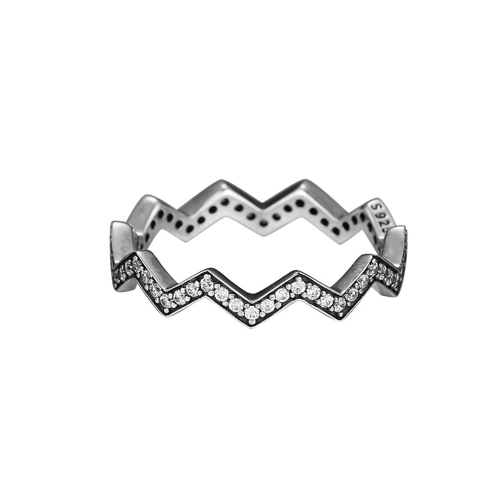 

Аутентичные 925 стерлингового серебро ювелирные изделия мерцающий зигзаг кольцо Engagment Свадебное ювелирное изделие, кольца для женщин подарок Anillos