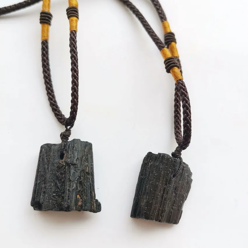 

Оптовая продажа, 10 шт., подвеска из черного турмалина неправильной формы FYSL с камнем ручной работы, плетеная веревочная цепочка, ожерелье, очаровательные ювелирные изделия