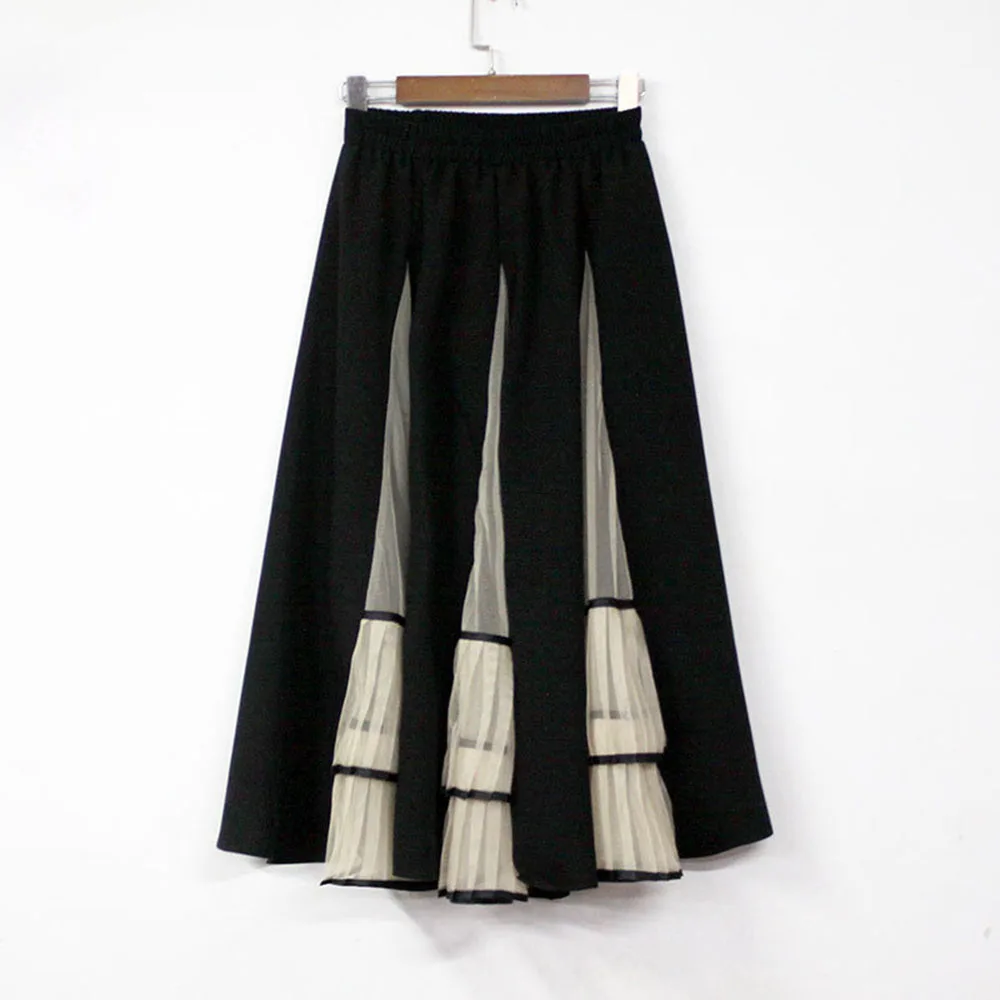 Женская винтажная юбка средней длины черная Повседневная трапециевидная