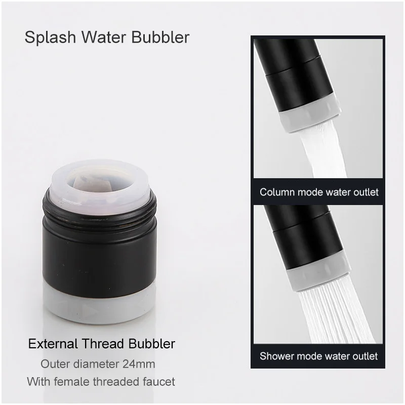 New Black Aerator Kitchen Faucet Bubbler 360-Degree Double Modes 2-flow Splash-proof Booster Water for | Обустройство дома