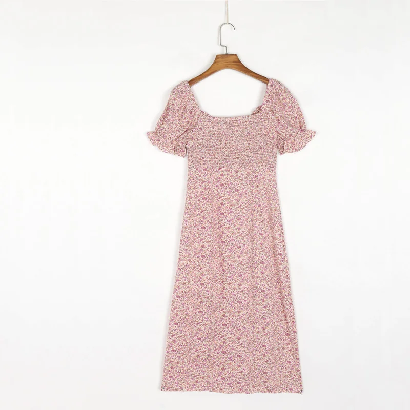 

Summer Women's Casual Flower Printed Bowknot Decorated Slim Dress Vestidos