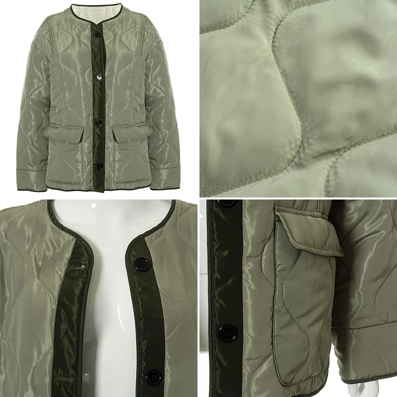 Tossy 2022 Autumn Winter Women Padded Parkas Oversized Green Warm Coat  Long Sleeve Pocket Casual Loose Jacket CottonClothing