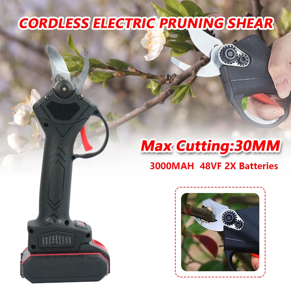 

Cordless Electric Pruning Shears Trimmer 48VF Cutter Scissor 2pcs Backup Rechargeable Lithium Battery Tree Bonsai Branch Pruner