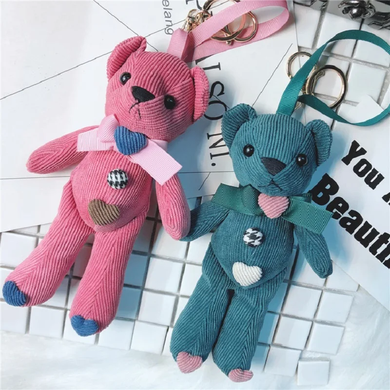 

Cute Big Corduroy Key Chain High Quality Lovely Button Bear Bag Pendant Key Chain Cute Doll Festival Beautiful Gift Keyring