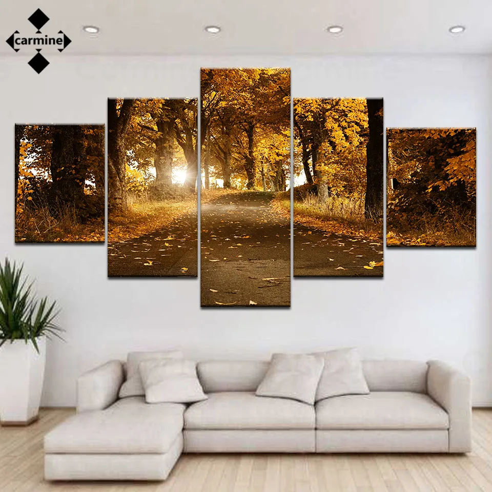 P&oacute;ster e impresi&oacute;n de bosque deciduoso, Pintura Art&iacute;stica de pared de paisaje oto&ntilde;al sin marco, imagen de impresi&oacute;n, p&oacute;ster de pared, decoraci&oacute;n de impresi&oacute;n Hd, 5 piezas-2