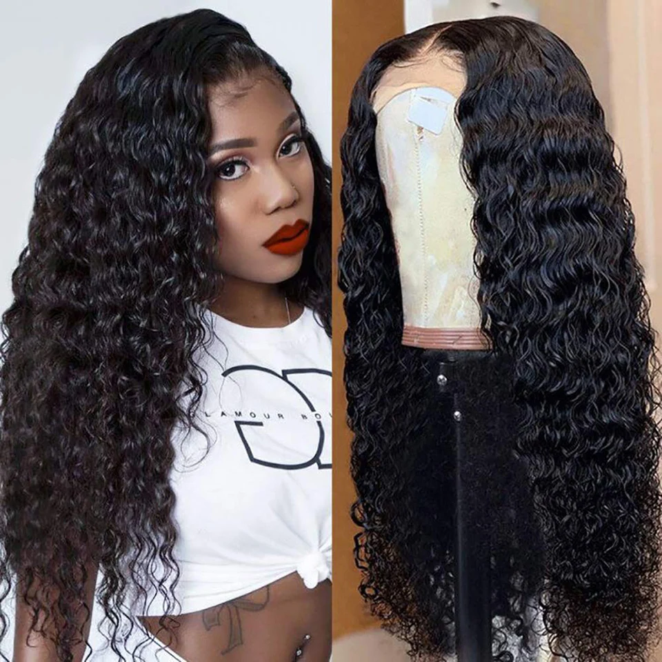

Deep Part 13x6x1 Lace Front Human Hair Wigs Peruvian Deep Wave Wig T Part Lace Closure Wig Human Hair Pre Plucked 150% Density