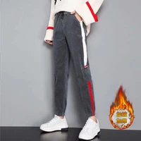 fleece corduroy pants womens autumn winter straight pants retro casual loose track pants patchwork ankle banded trousers women
