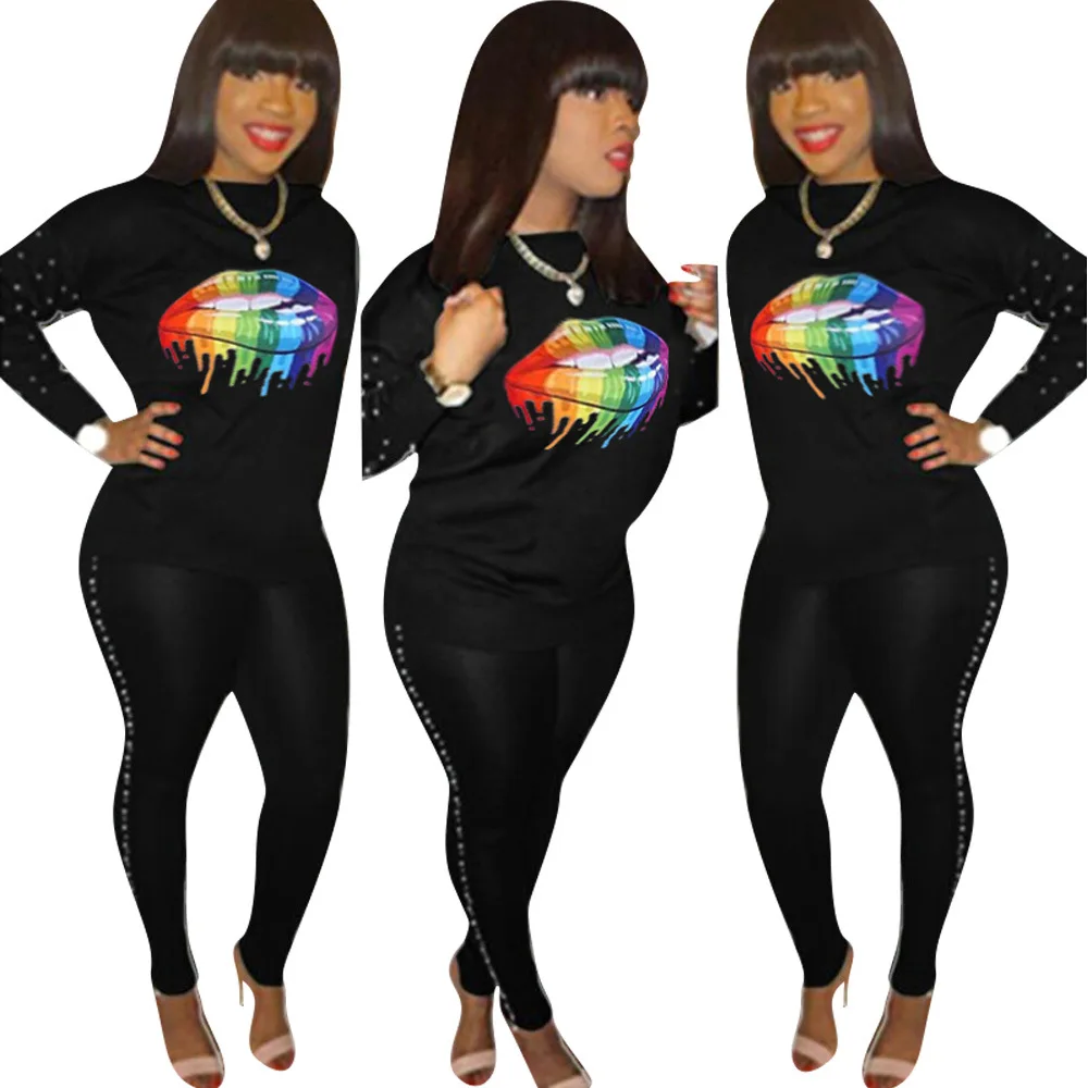 2019 осенне зимний женский свитер с длинными рукавами топ штаны для бега костюм