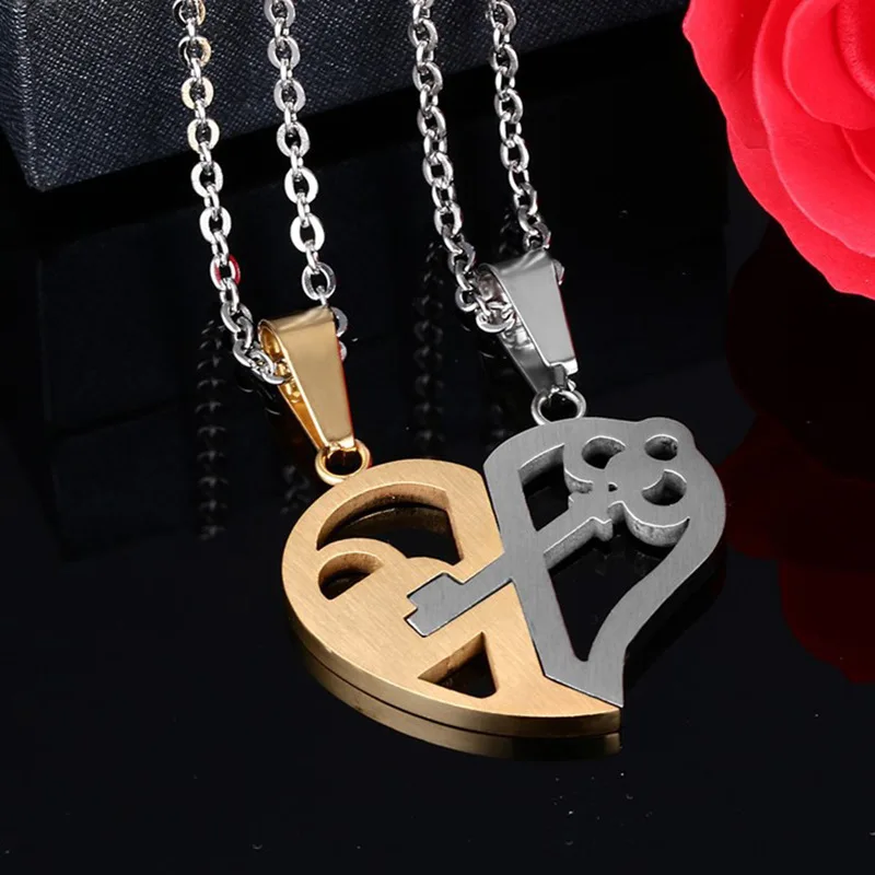 Пара ювелирных изделий Сердце Ключ Стразы кулон ее его любовь ожерелье для