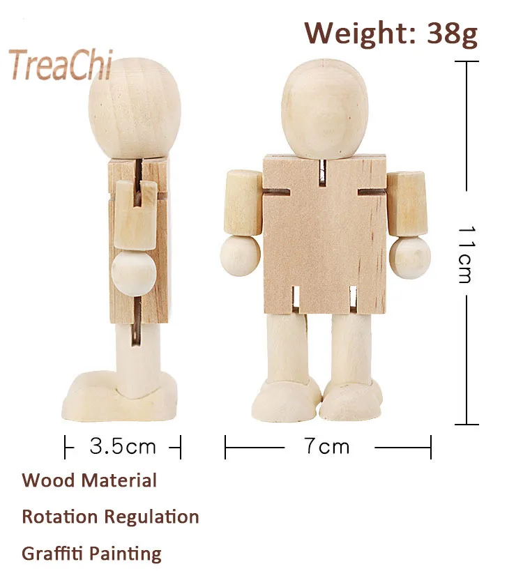 DIY живопись граффити деревянная фигурка вращение регулирование деревянный Робот