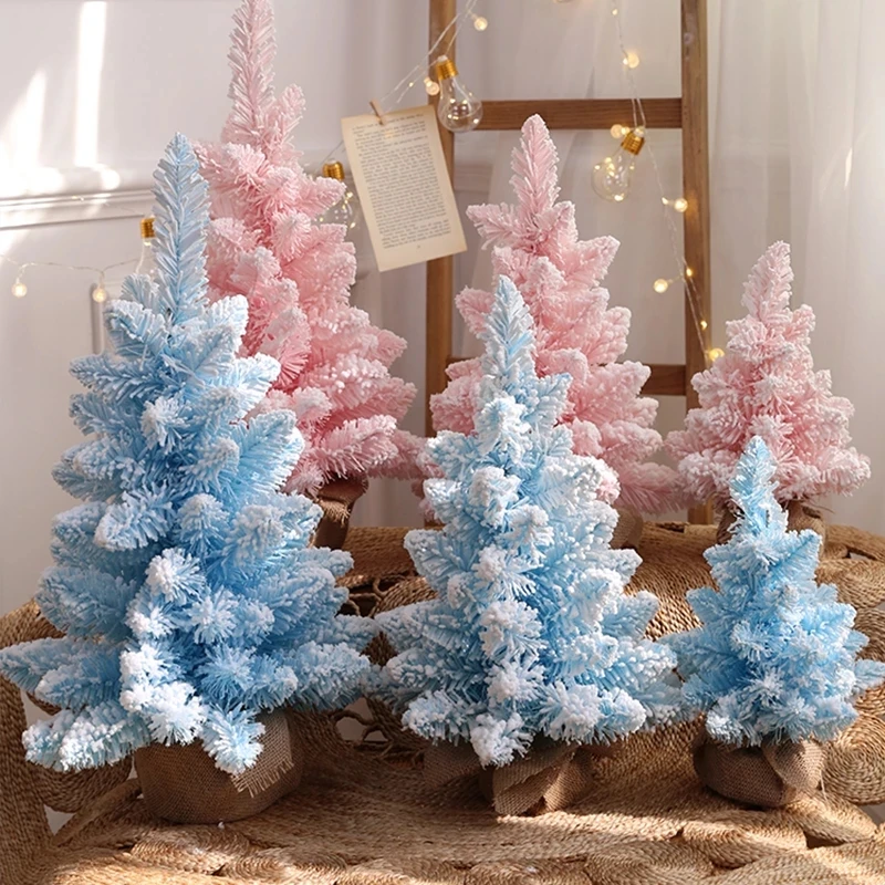 

Pink Flocking Christmas Tree Blue Encrypted PVC Christmas Tree Ornaments Christmas Decoration For Home High Quality Home Deocr