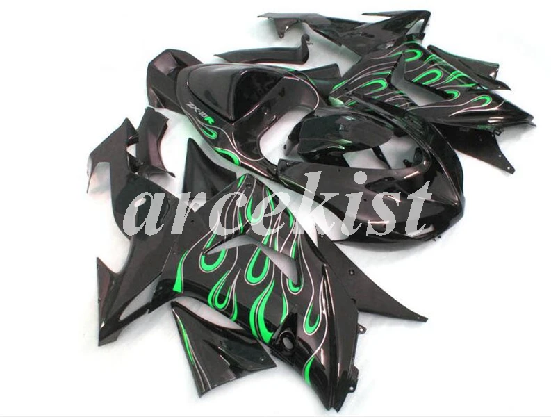 

4 Gifts New ABS Motorcycle Full Fairings kit Fit For Kawasaki Ninja ZX-10R ZX10R 2006 2007 06 07 Custom Flame green