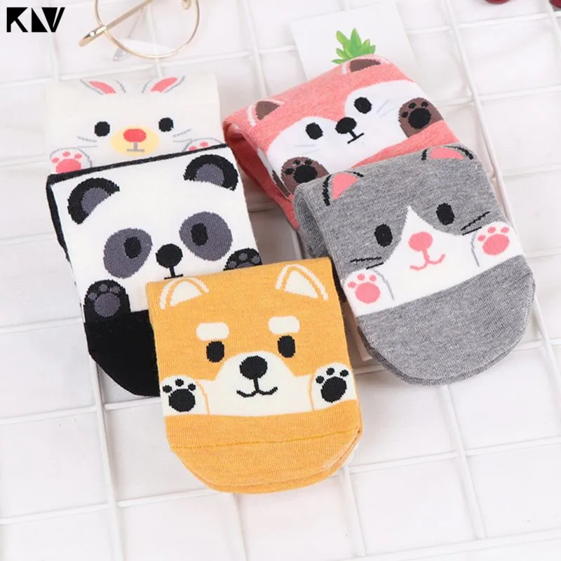 KLV/женские летние хлопковые носки-башмачки милые Мультяшные животные кролик