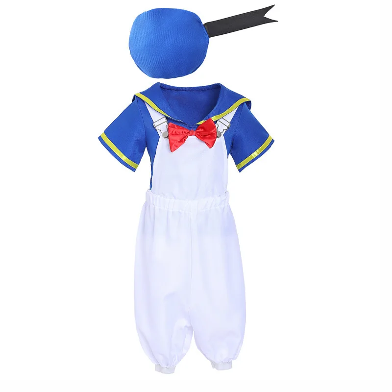 

Kids Girls Cartoon Duck Sailor Jumpsuit Top Bow Set Cosplay Costume Child Role Play Performance Halloween Outfits