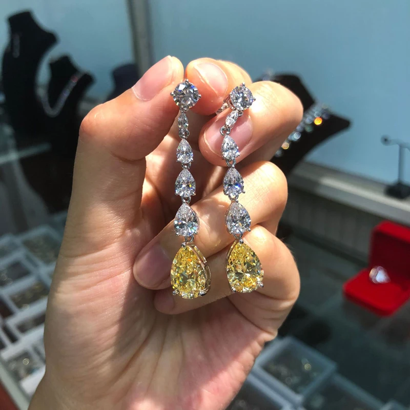 Серьги для женщин OEVAS Luxury из 100% стерлингового серебра 925 с подвесками из созданного моиссанита и цитрина, ювелирные изделия оптом.